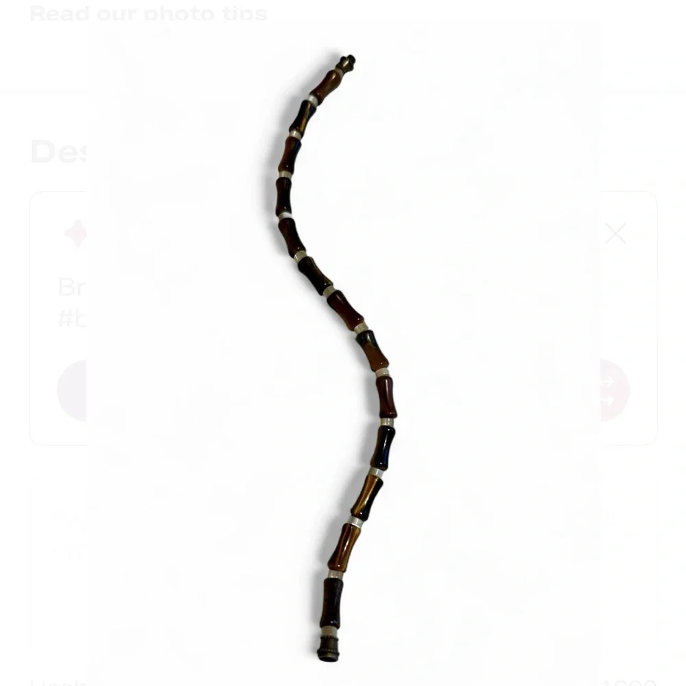 HANDMADE Brown & Black Beaded Bracelet Bamboo Shape  Tread Barrel Clasp, New.
